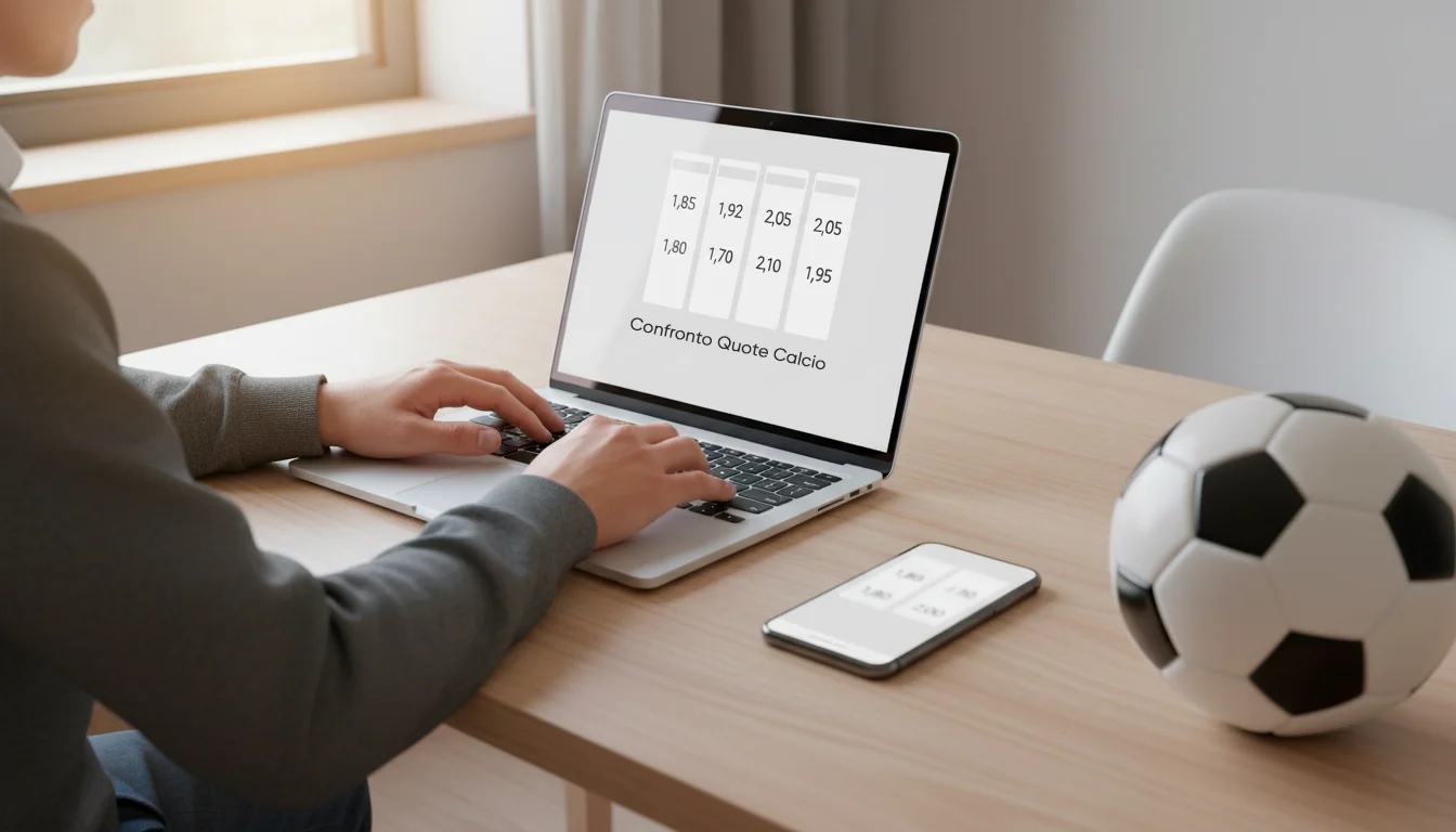 Confronto quote calcio con piГ№ schermi che mostrano diverse quote bookmaker