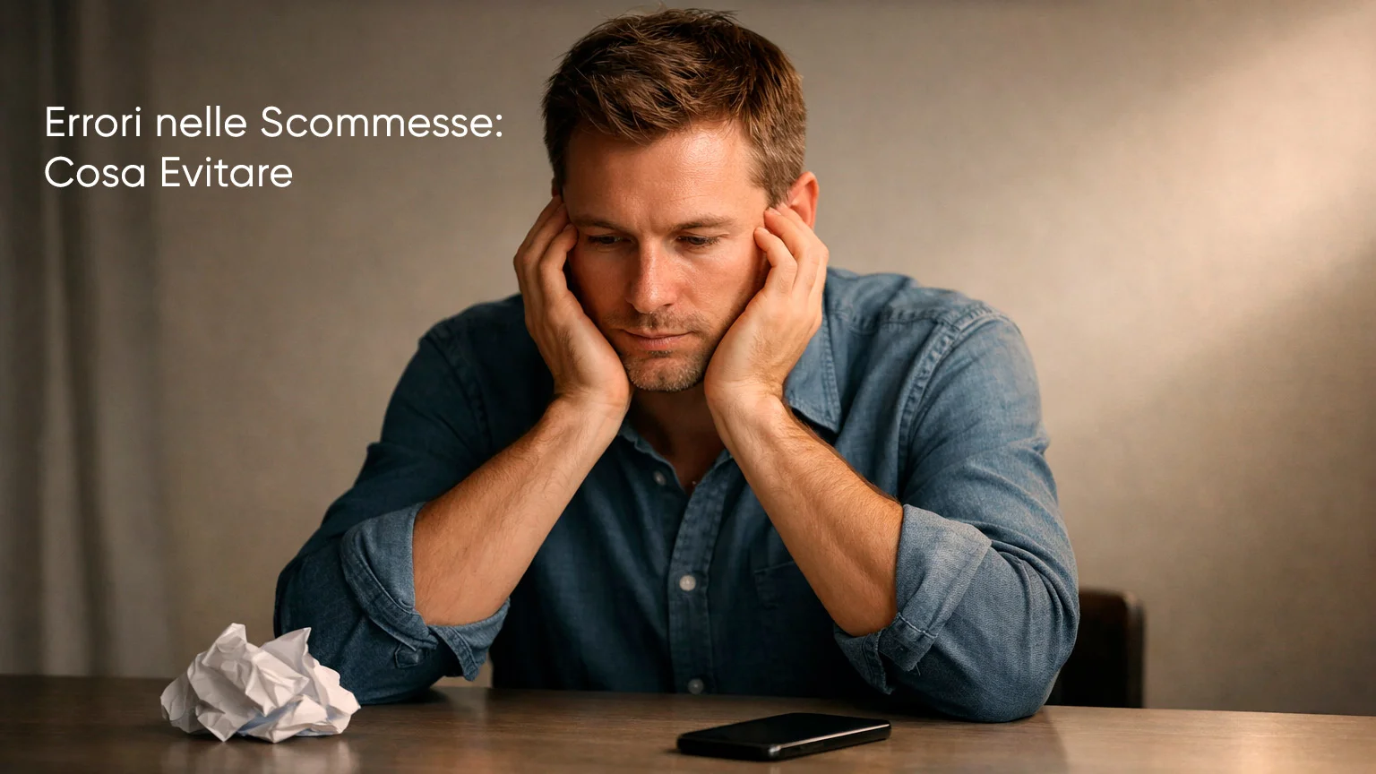 Scommettitore frustrato con le mani sulla testa davanti a schedina perdente