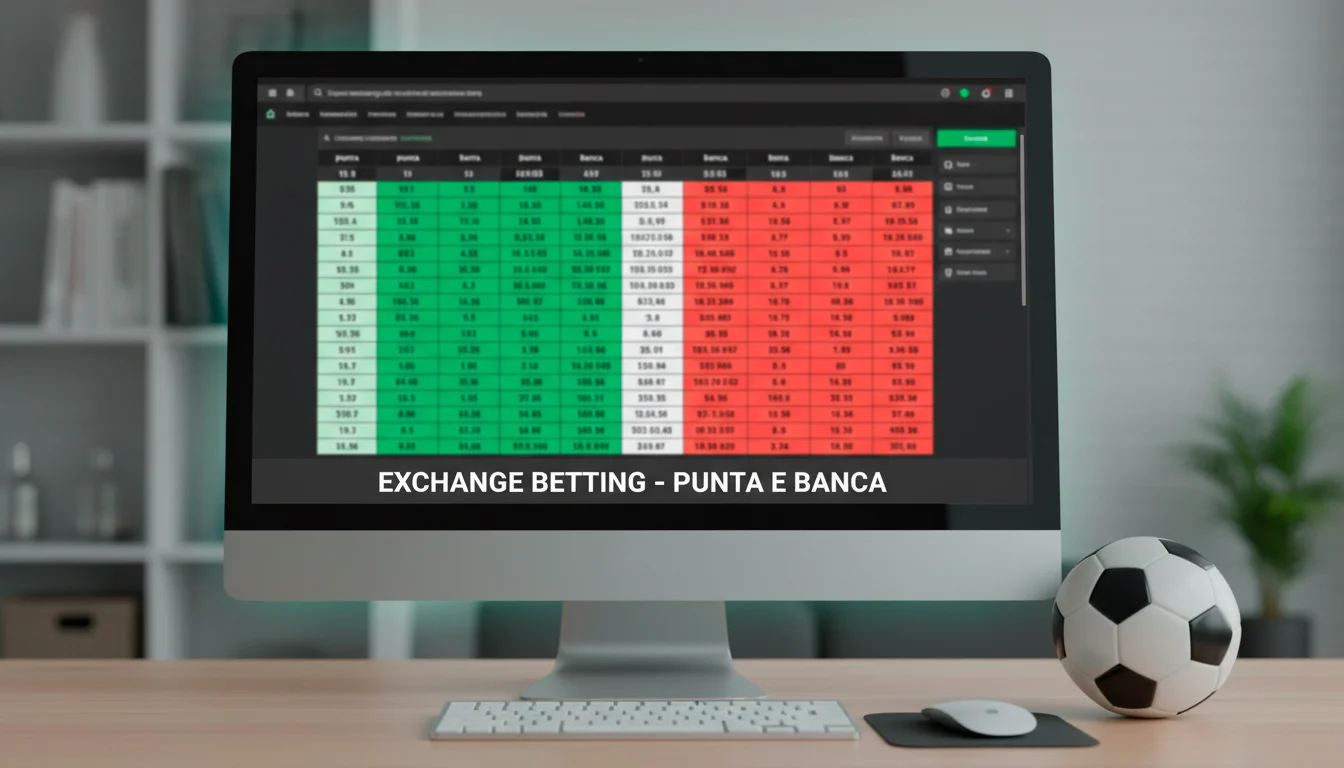 Schermo trading con grafici di quote exchange betting e pallone da calcio
