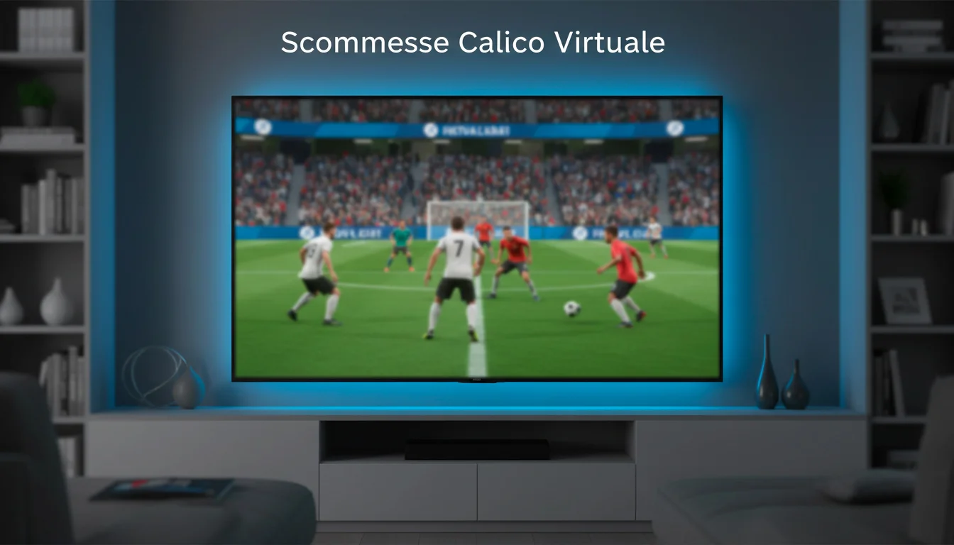 Schermo con partita di calcio virtuale e grafica 3D realistica